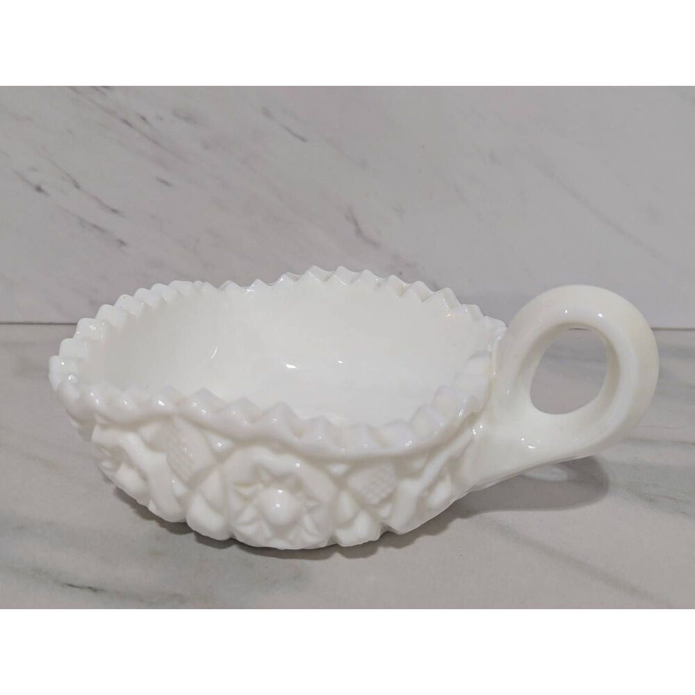 Fostoria Winburn White Milk Glass Square Nappy Deep Star Design Sawtooth Edge
